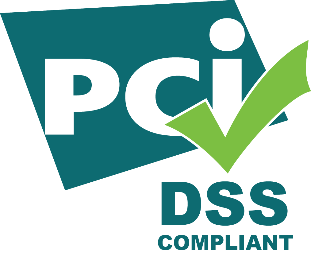 PCI DSS Compliant logo with a green check mark.